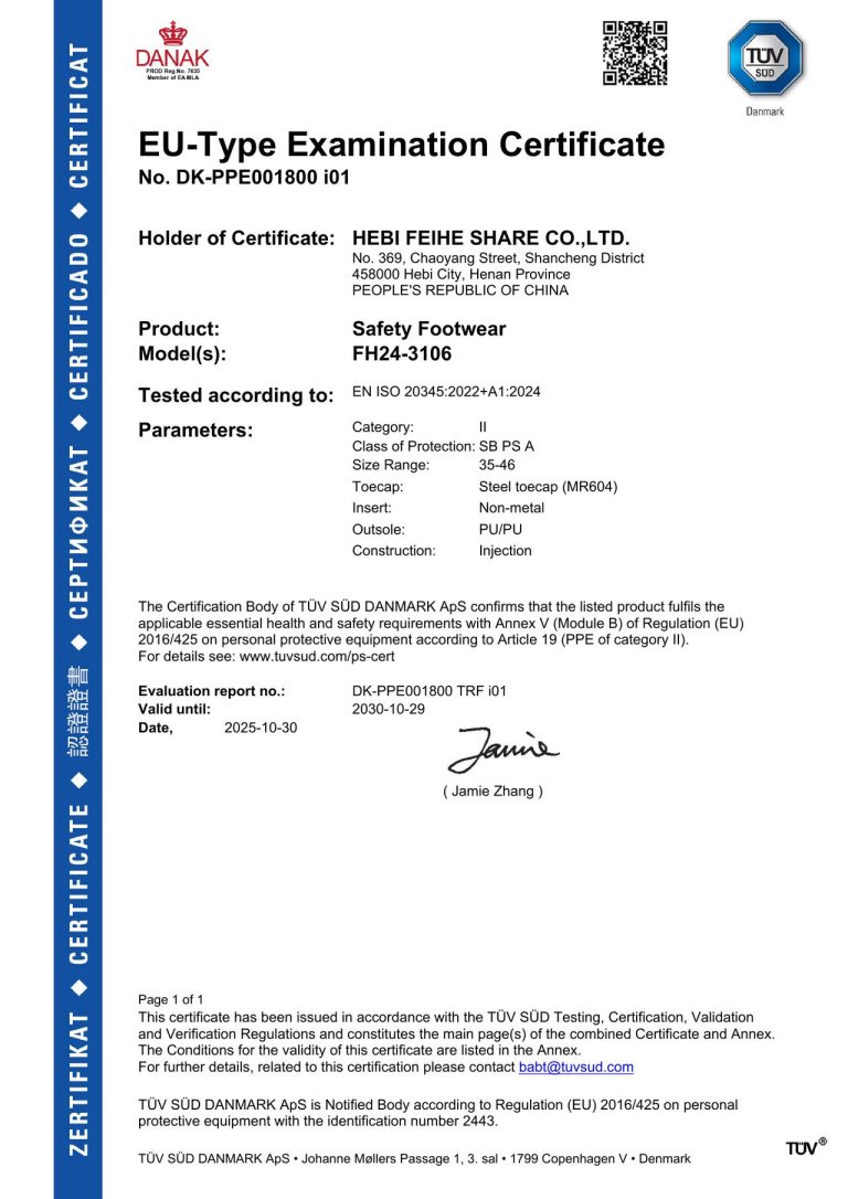 EU Type Examination Certificate for Safety Footwear image