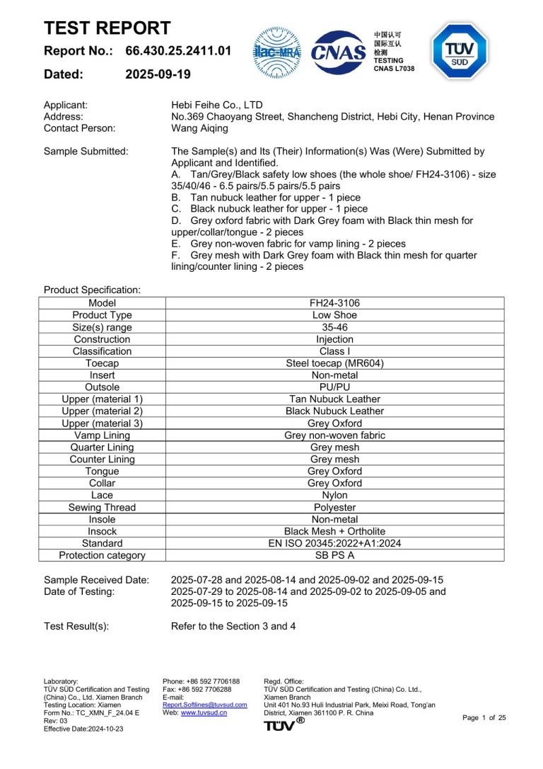 Safety Shoe Test Report - Page 1 image